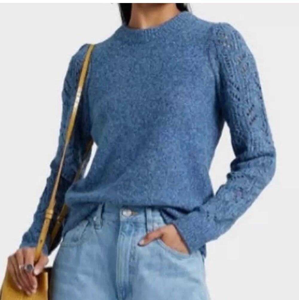 Veronica Beard Devi Blue Pointelle Knit Sweater - Medium